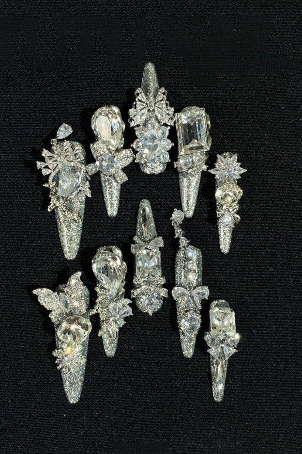 Silver Moon Butterfly Chain Diamond Long Lolita Nail Art