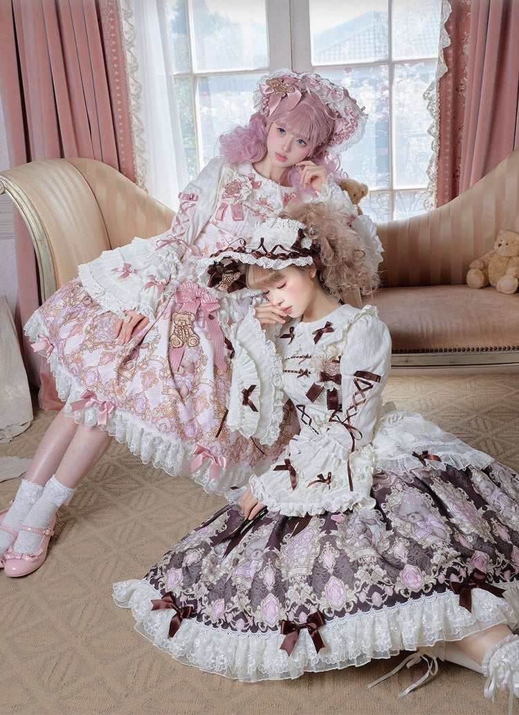 Sweet Ode Bear Lolita Printed Pink JSK