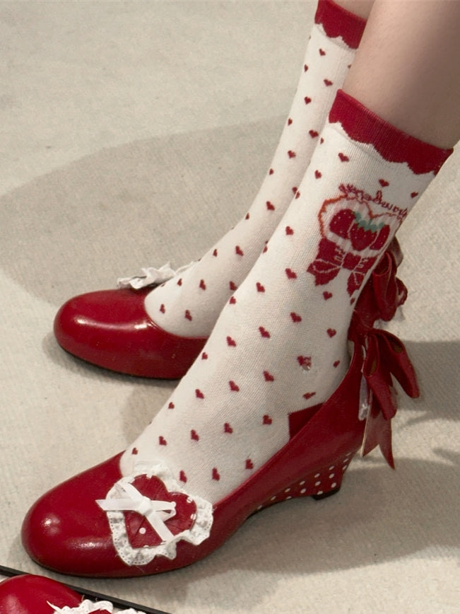 Little Snack Vintage‑Style Polka‑Dot Sweet Lolita Wedge‑Heel Shoes