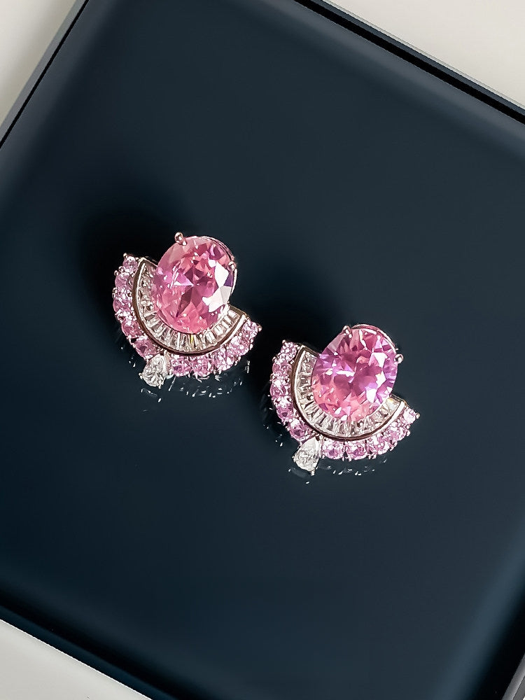 Cherry Fall Lolita Pink Crystal Gem Earrings