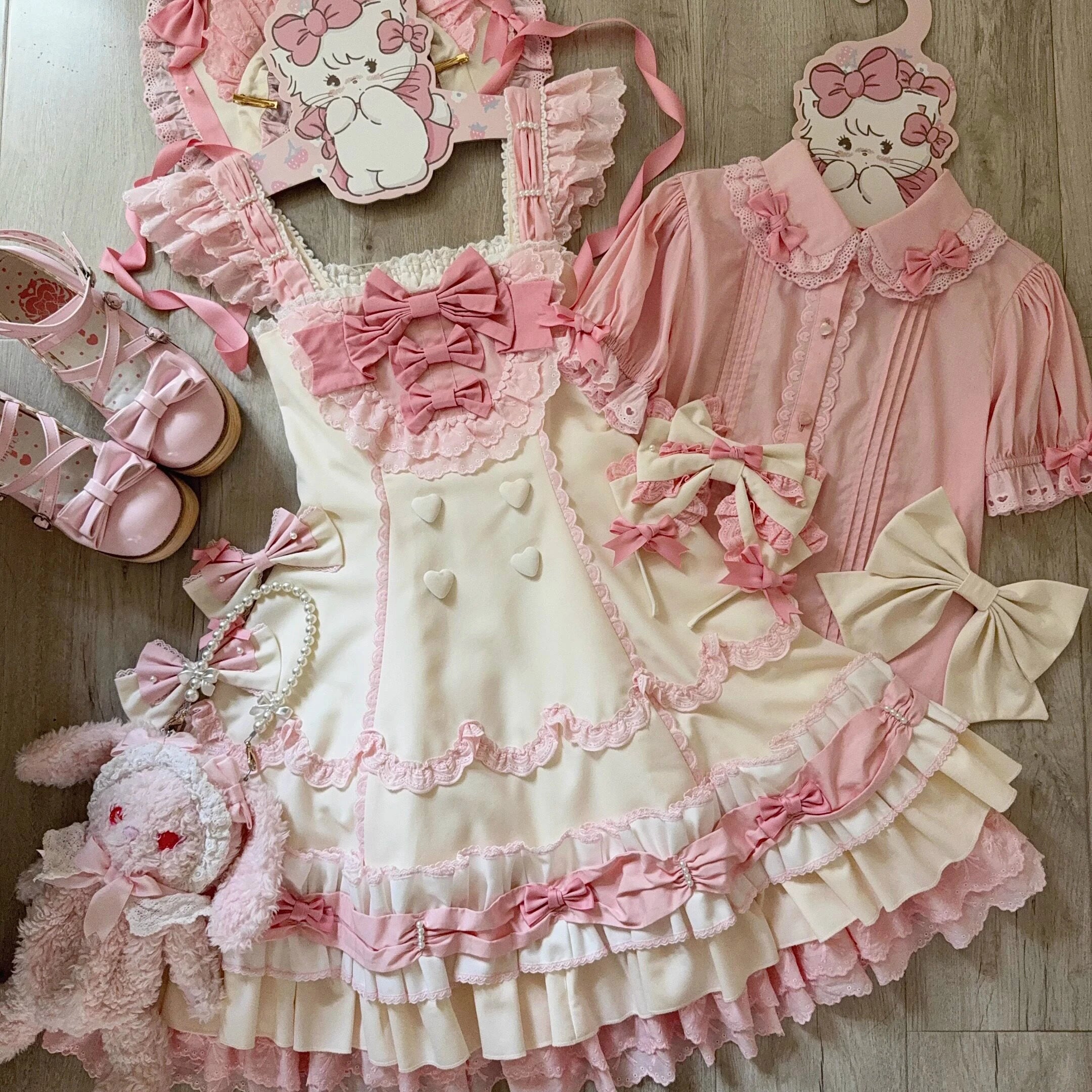 Cream Fondant Sweet Pink Retro 6-Panel Cut Original Lolita JSK