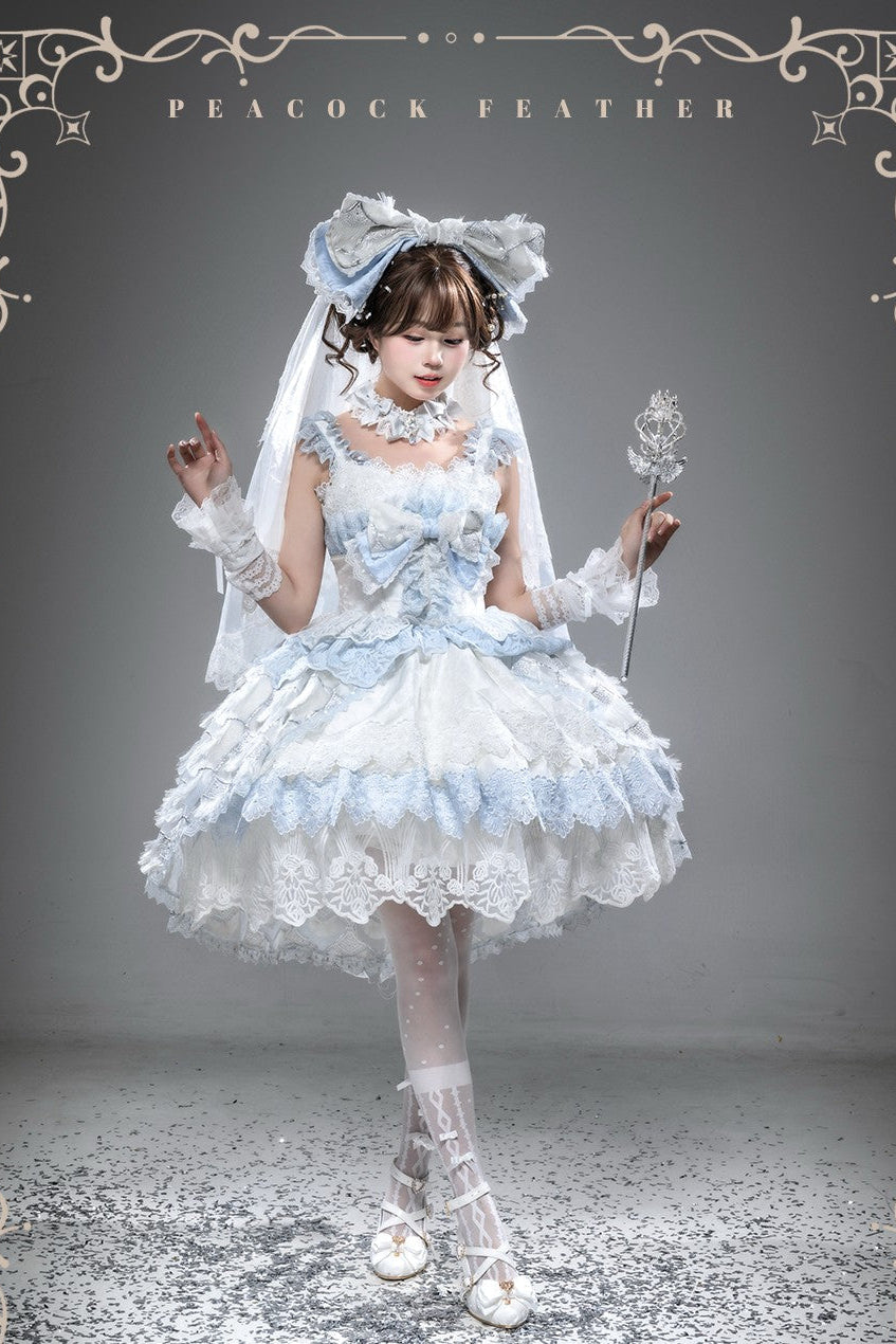 Peacock Feather SP Bridal Lolita Blue & White JSK Dress