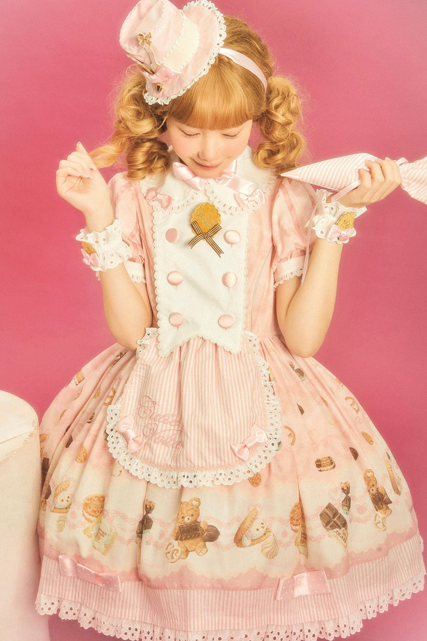 Patisserie Forever Happiness Pink Apron Sweet Lolita OP Dress Set