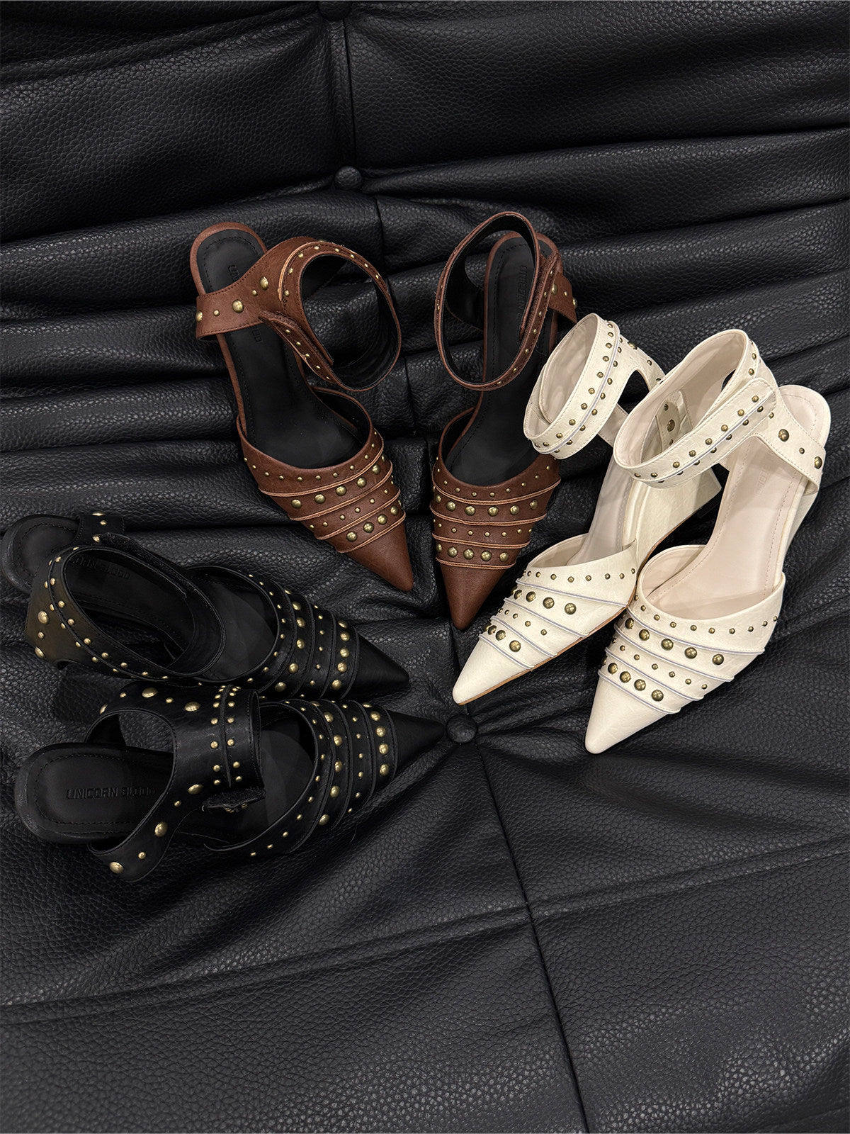 Tribal‑Style Spike‑Stud Pointed‑Toe Wedge‑Heel Pumps