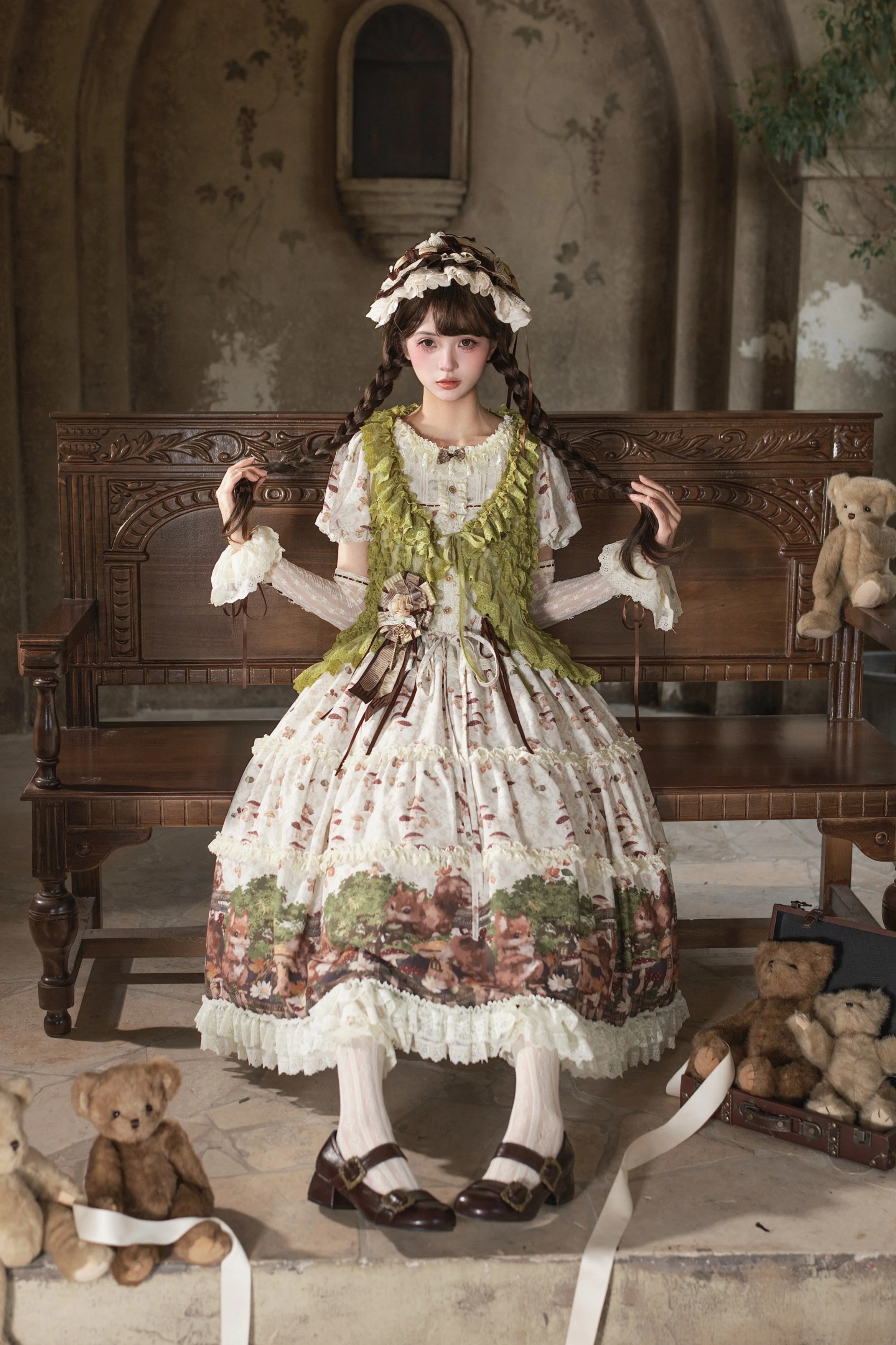 Magic Telegram Squirrel Fairytale Cottage Lolita Long OP