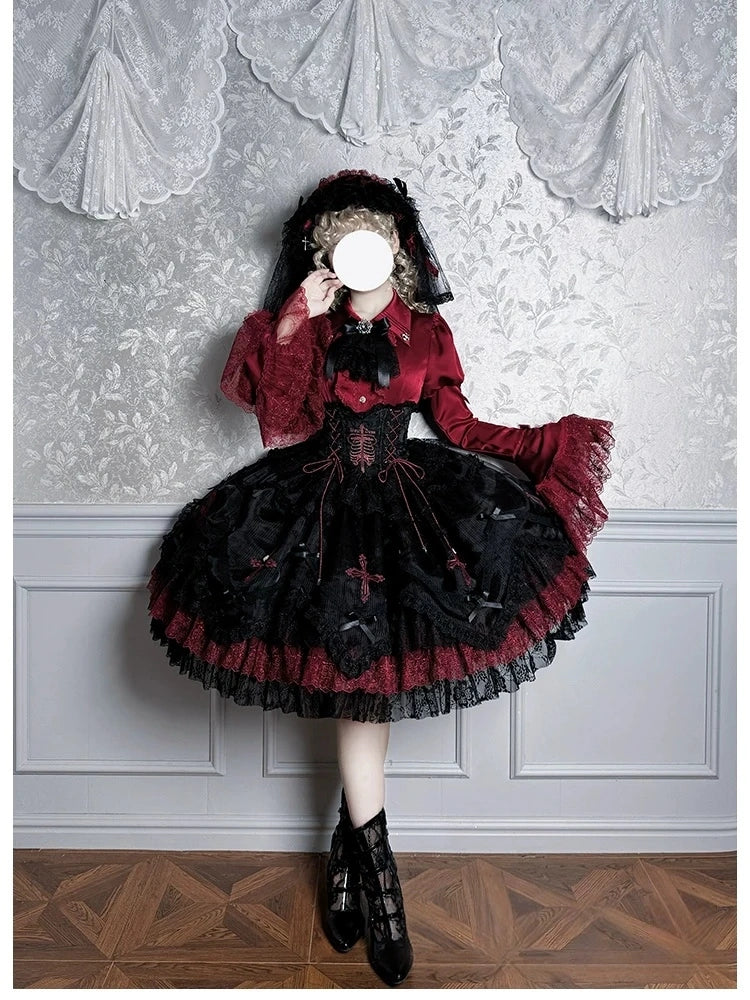 Dark Mist Banquet Gothic Suspender Dress & Blouse Set