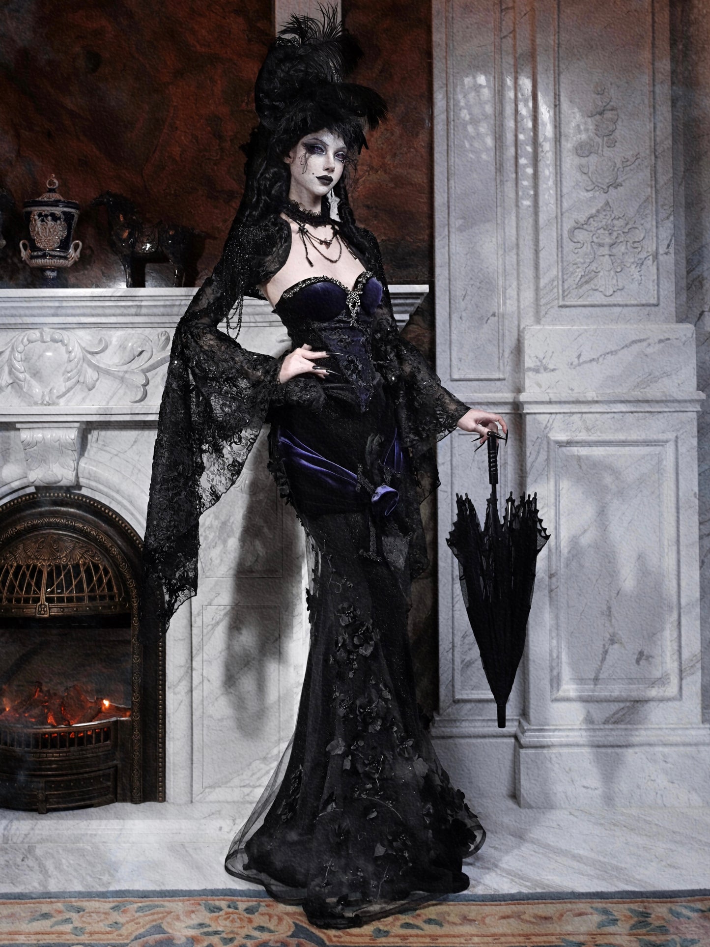 Lolita Gothic Fishbone Velvet Dress Set LG1010