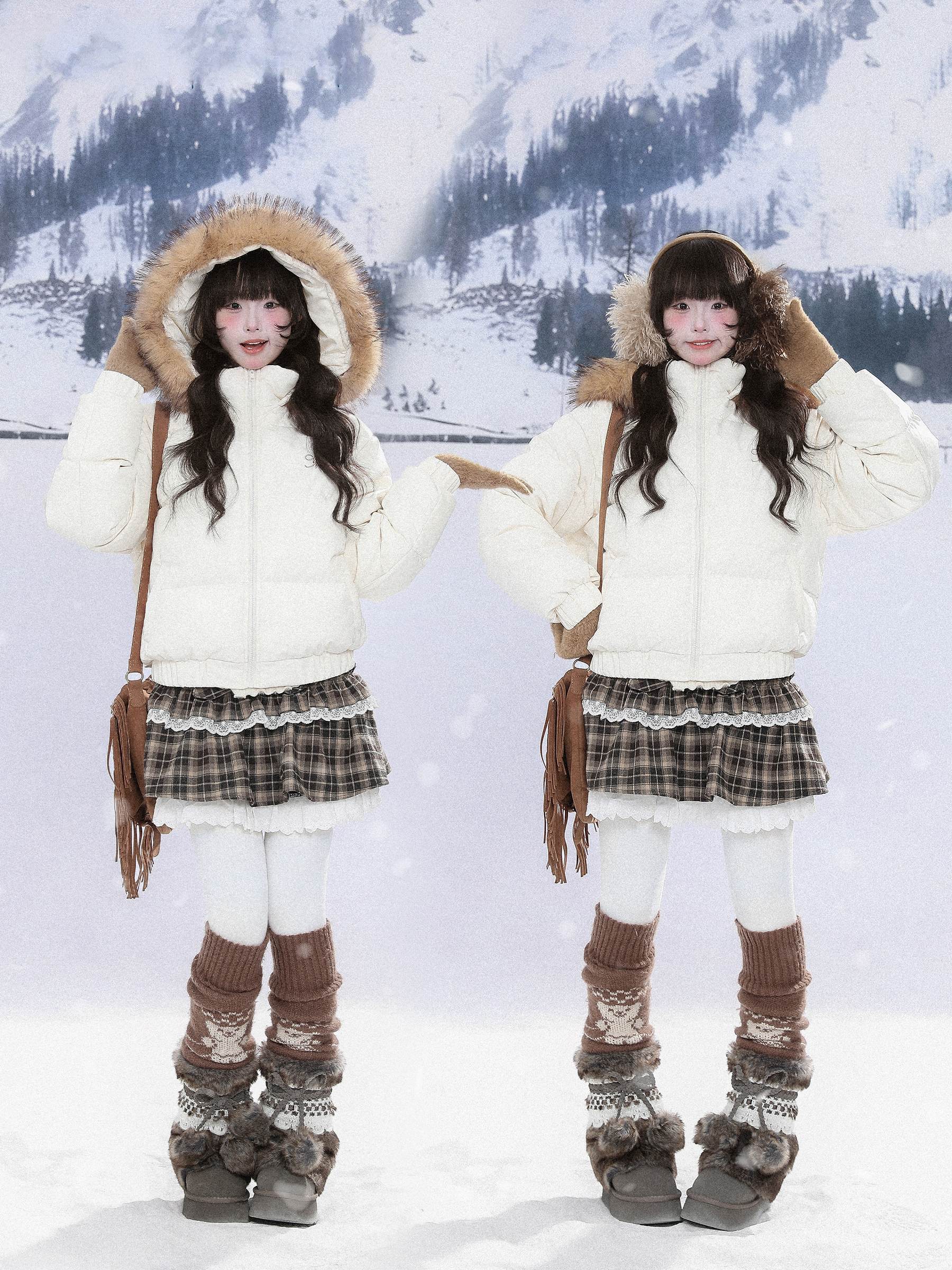 Girly Fashion Plush White Duck Down Winter Coat MGD0007