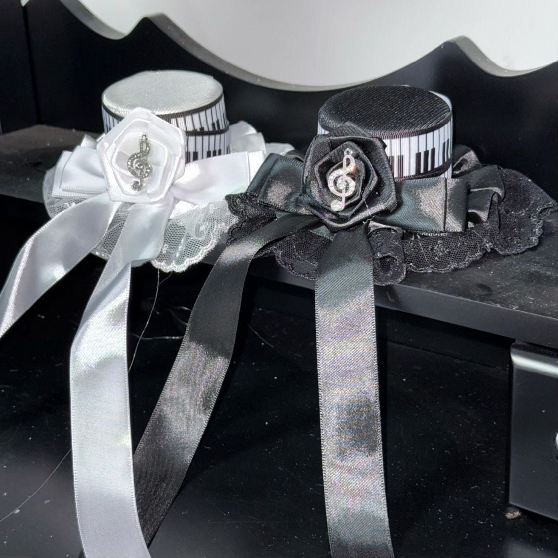 Music Rose Piano Key Gothic Lolita Lace Mini Hat with Veil Y2K Hair Accessory