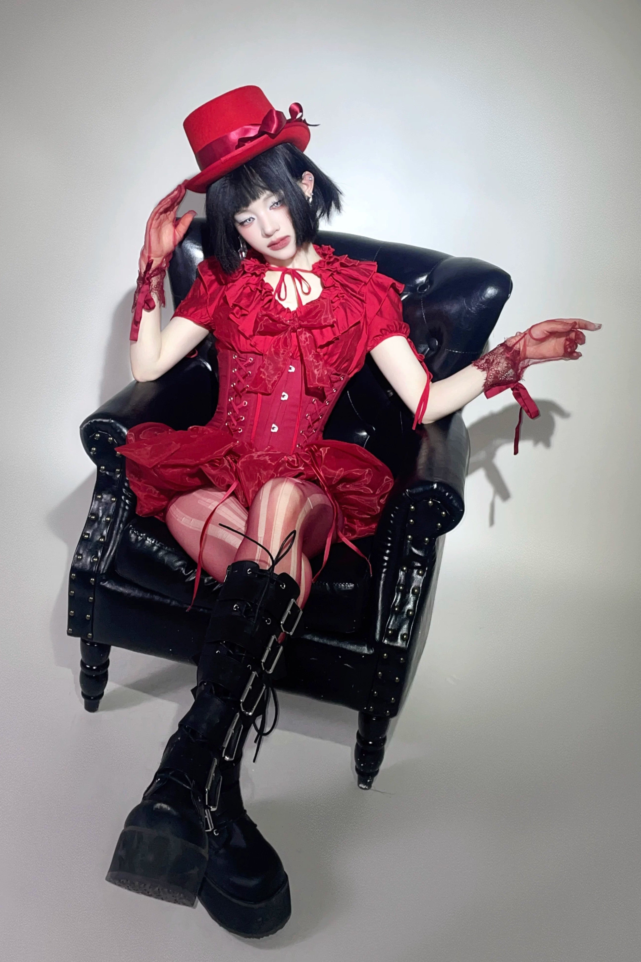 WONKA Gothic Lolita Red Top & Shorts Set