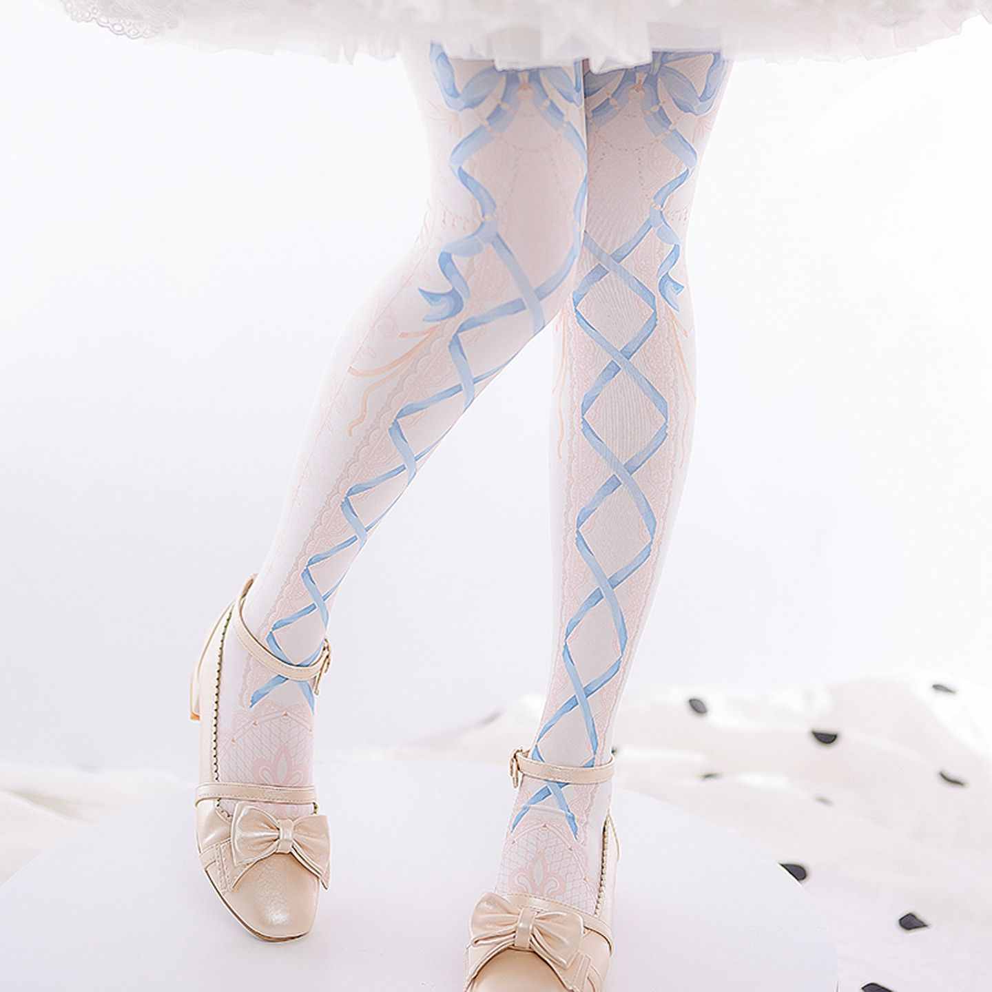 Lolita Sweet Printed Bow and Ribbon Pattern 120D Tights