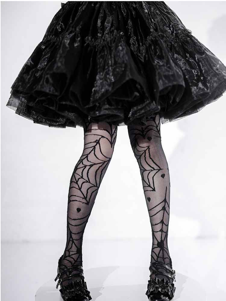 Lolita Gothic Spiderweb Print Halloween Tights LE9008
