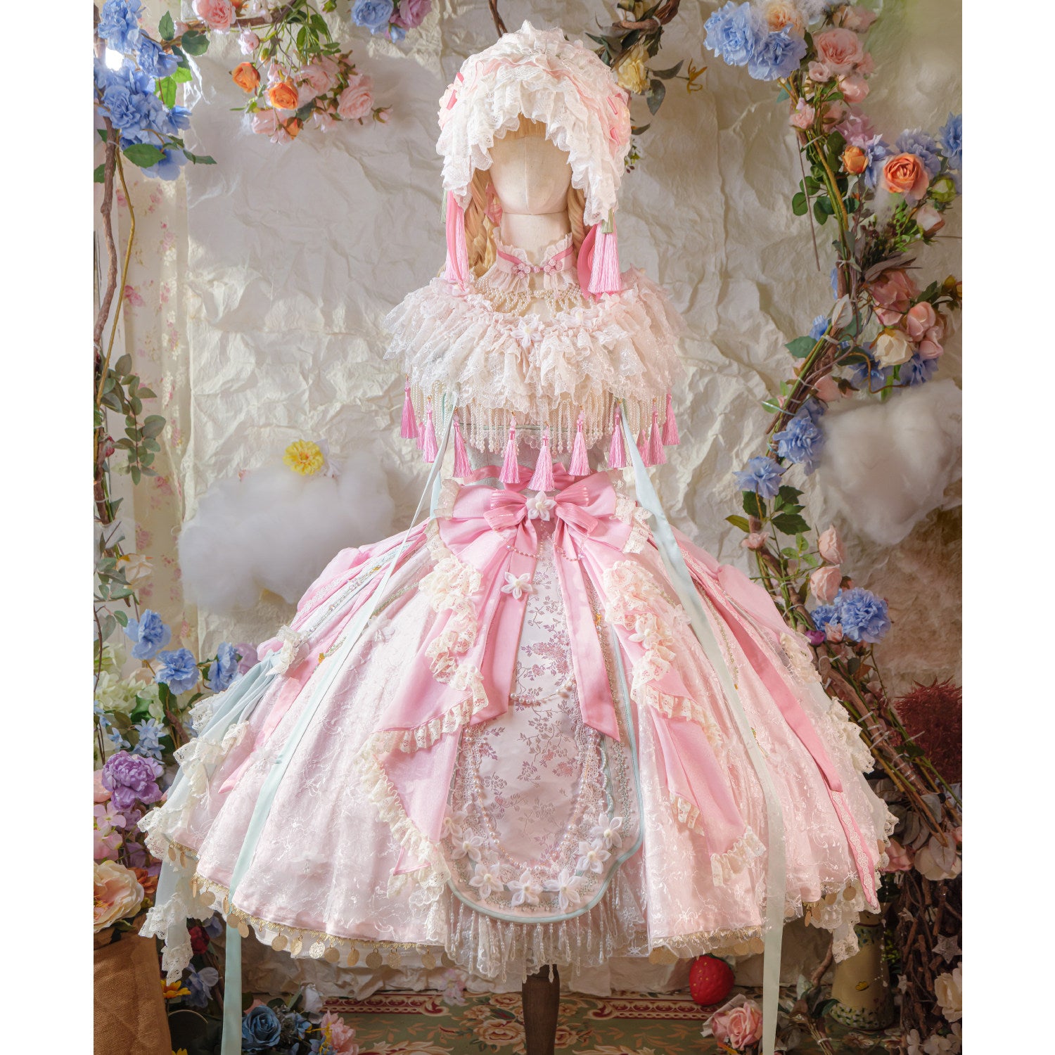 Hibiscus Huadan Pink Wa Lolita Short JSK Dress