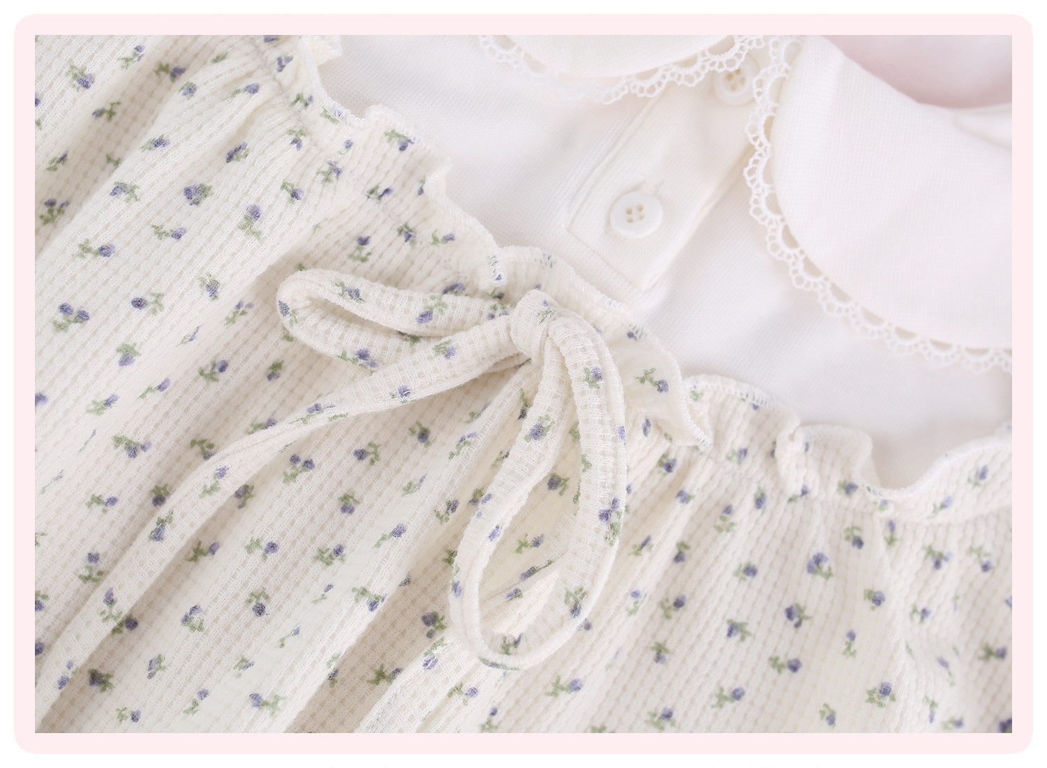 Cloud Floral White Doll Collar Faux Two-Piece Top White Floral Bloomers Girly Daily Set