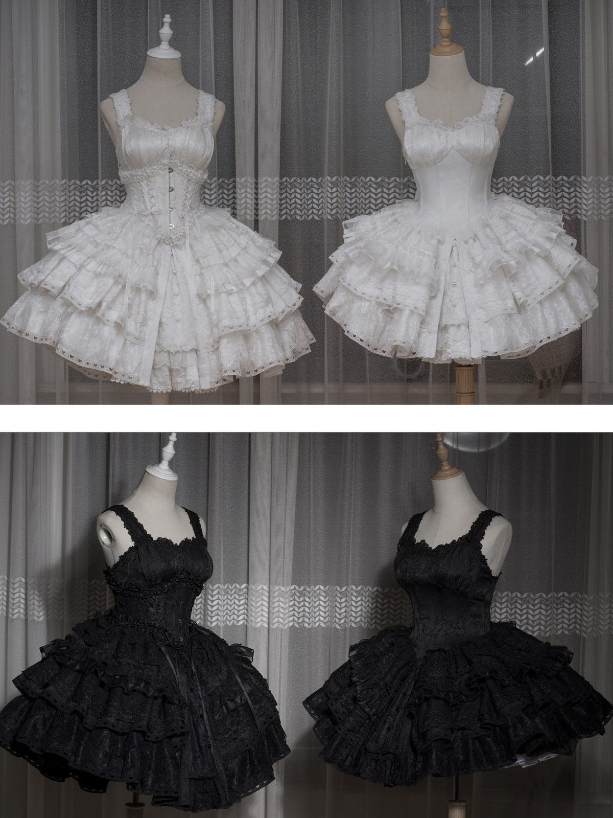 Caliburn Vintage Gothic Black & White Lolita JSK Full Set