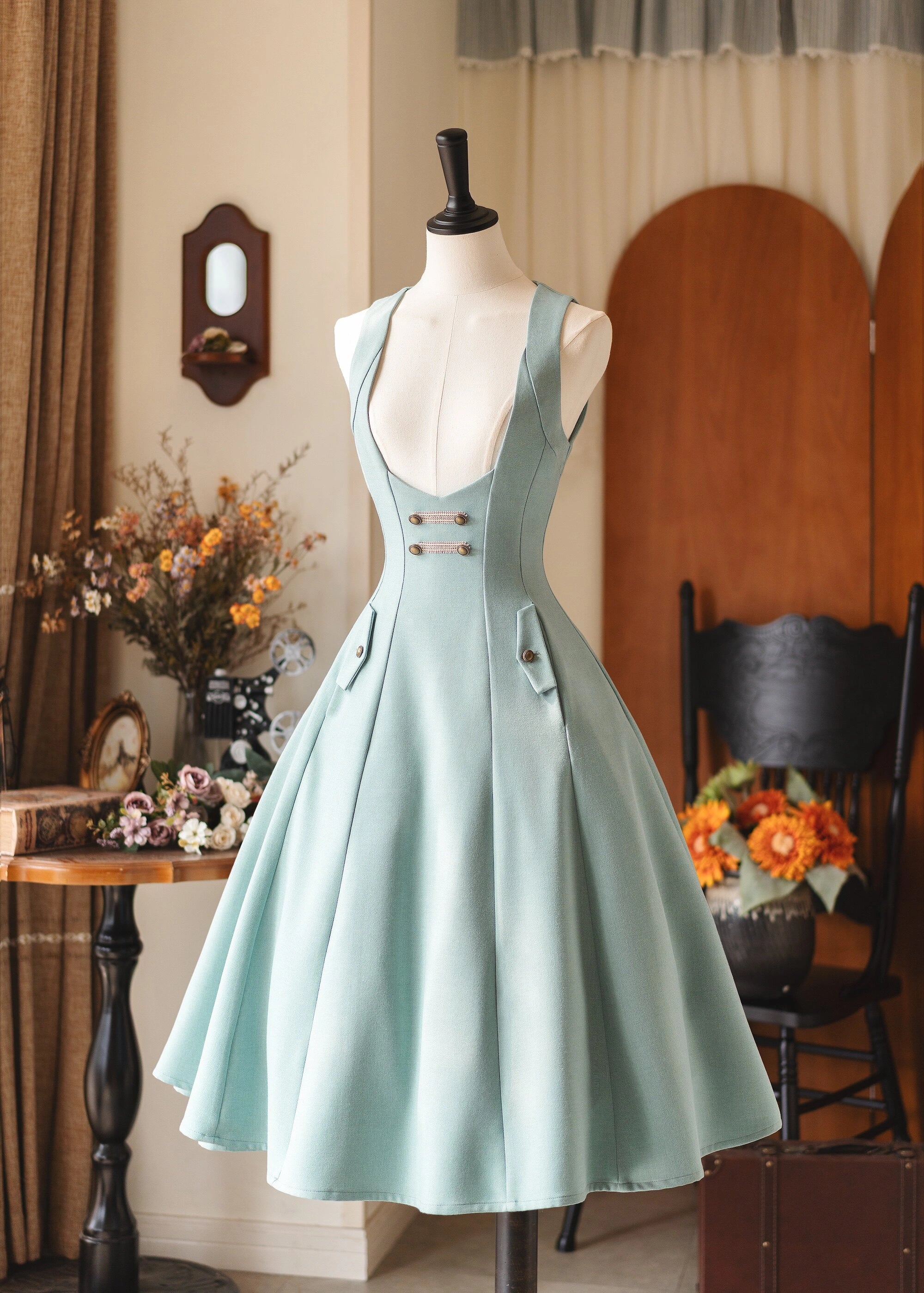 Forest Corridor 10-Panel Bustier Waist-Cinching Lolita Pinafore Dress