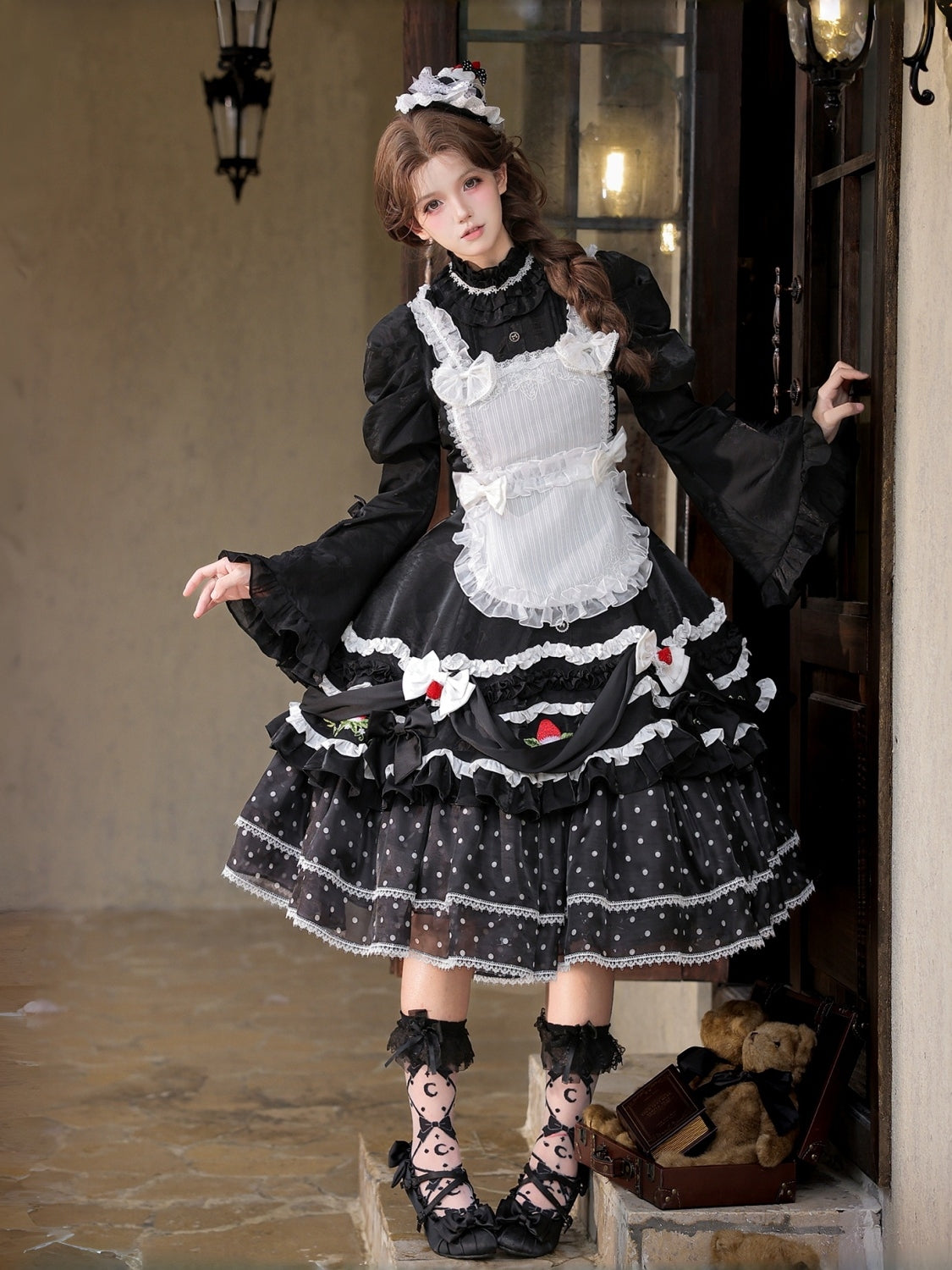 Twilight Berry Princess Gothic Maid Lolita Tiered Embroidered OP Dress