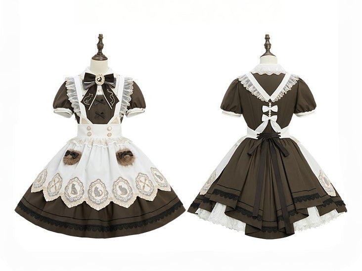 Refreshing Tea Party Lolita Cat Embroidered OP Dress