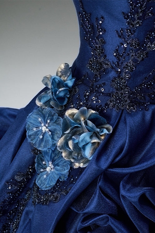 Kiss of the Falling Ice Navy Blue Vintage Ballgown Formal Ceremony Dress
