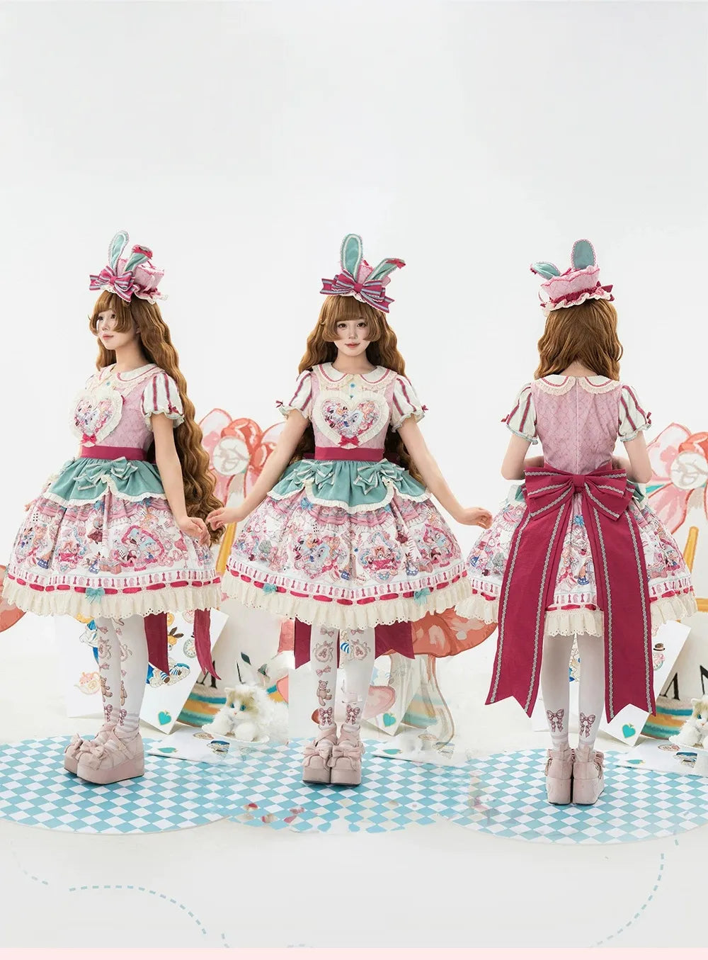 Cat Alice Fantasy Dreamland Lolita OP Sweet Kawaii Wonderland Print