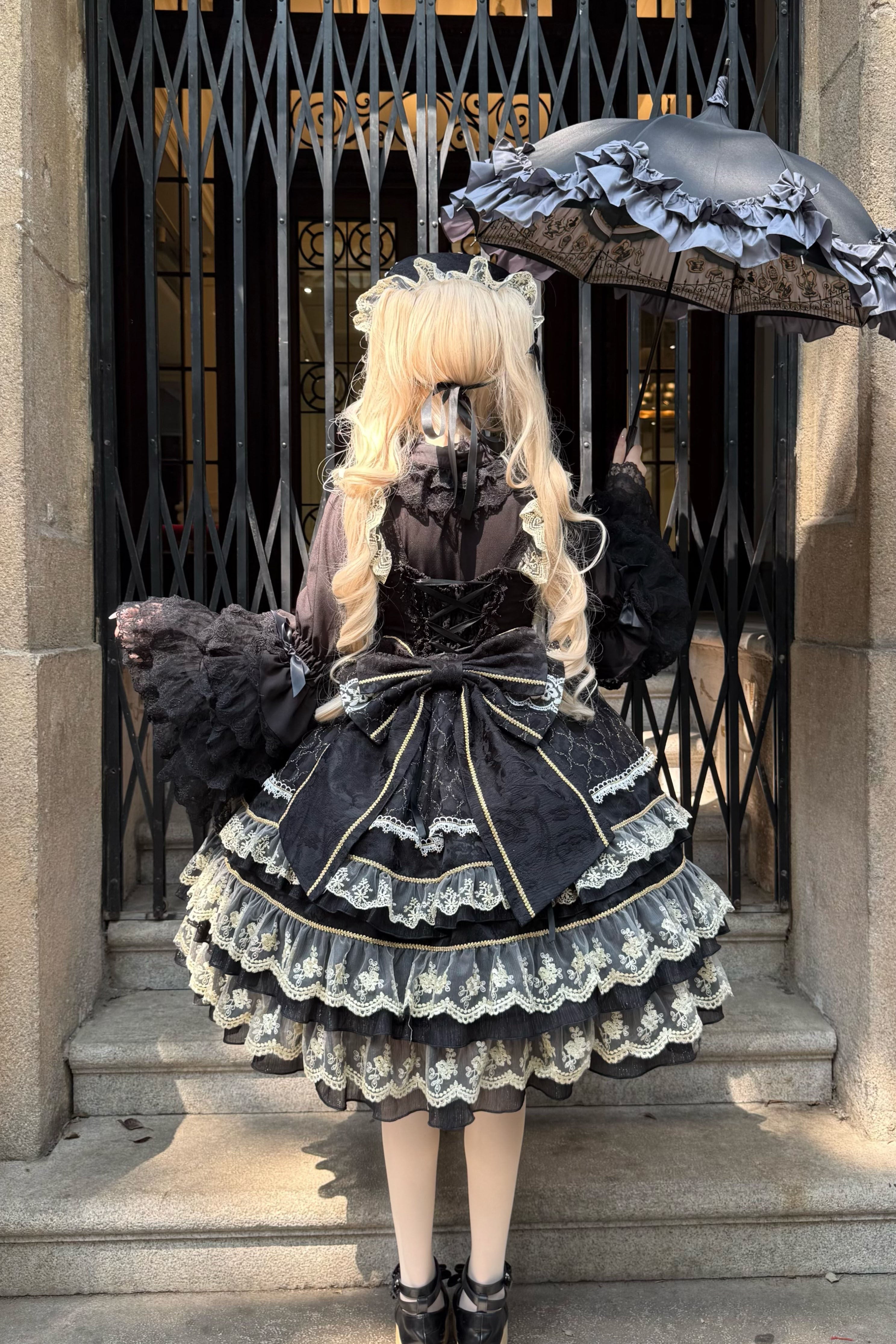 Crown of Gems Lolita Original Doll‑Like Strap JSK Black Dress