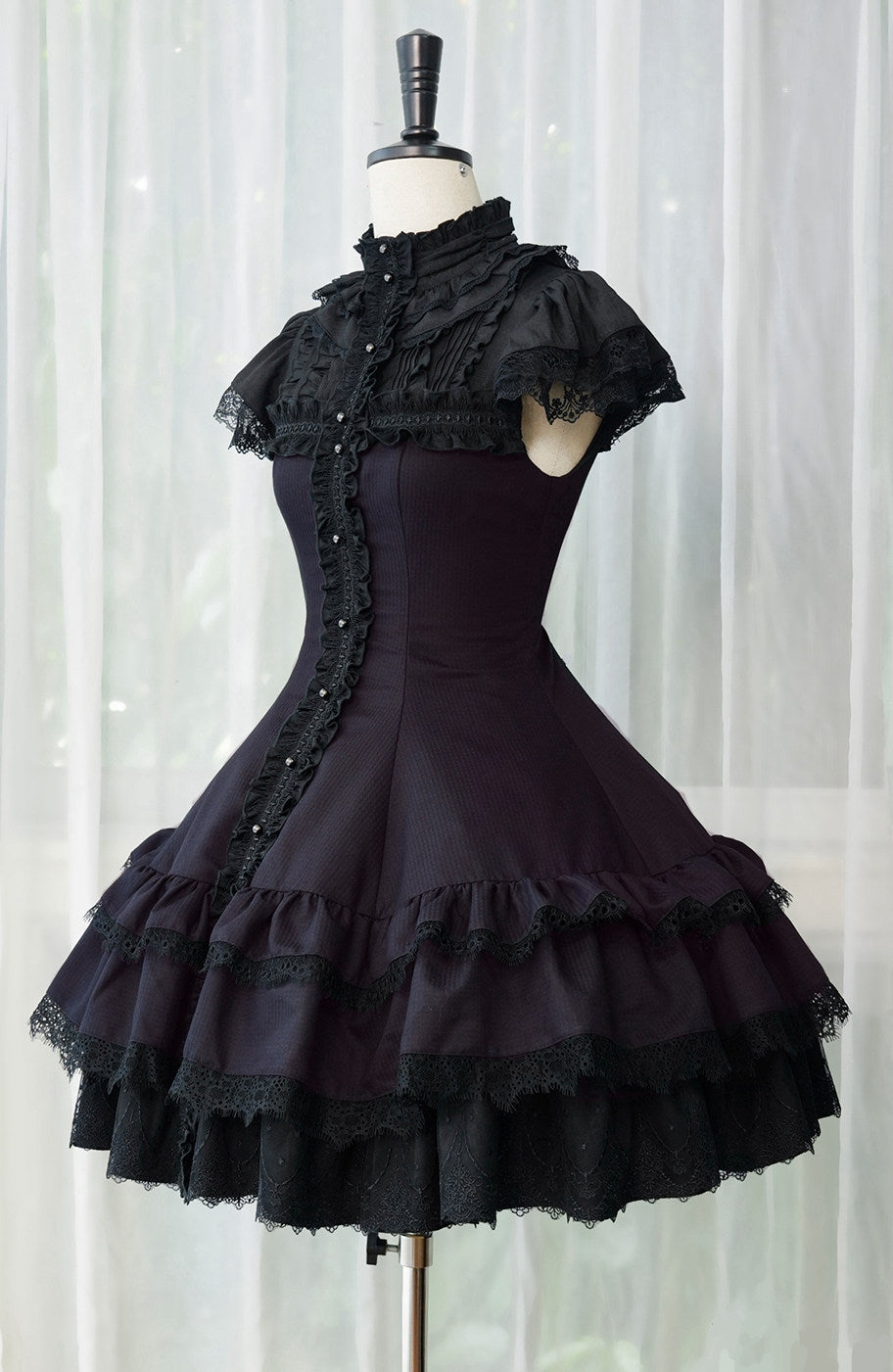 Leanna Black and Purple Gothic Lolita Cross Lace Short OP Dress