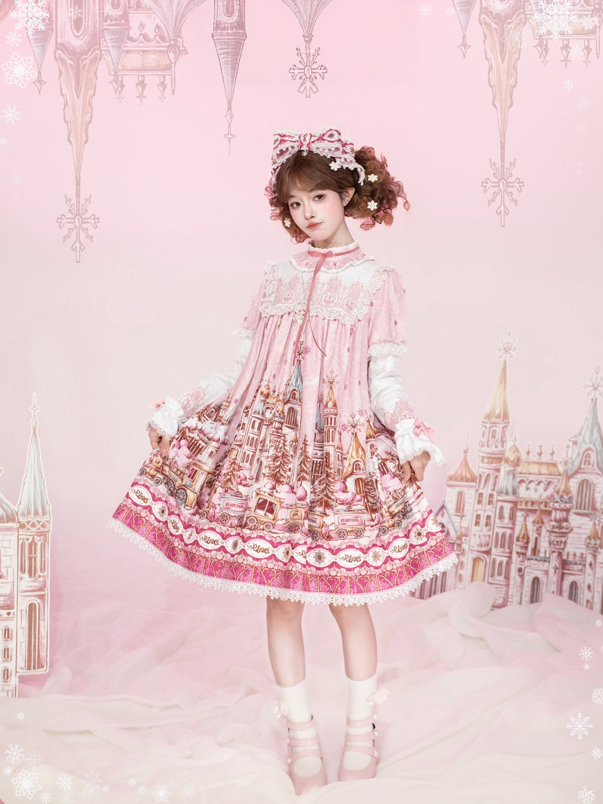 Arrive At The Land Of Snow Christmas Tulle Embroidery Lolita OP Dress