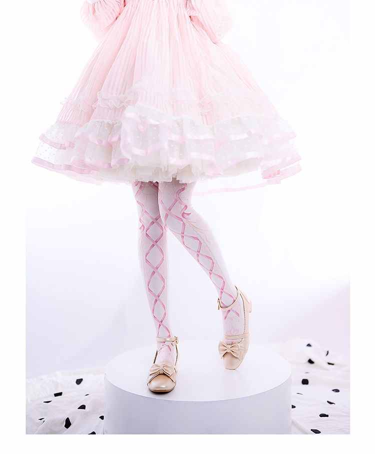 Lolita Sweet Printed Bow and Ribbon Pattern 120D Tights