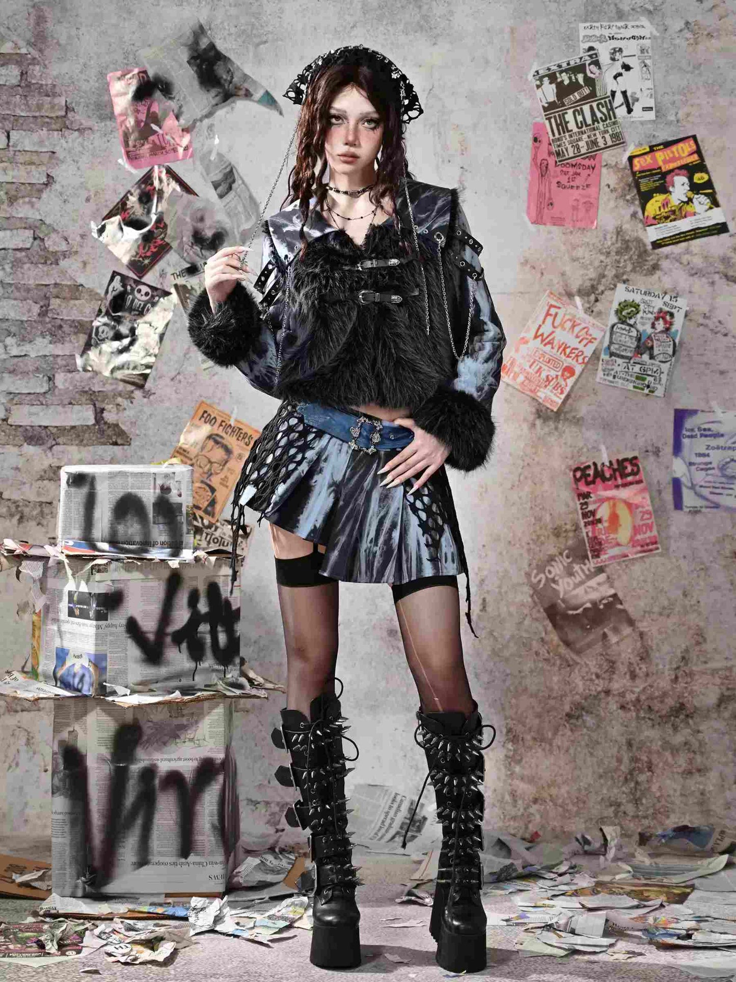 Y2K Punk Rivet Chain Bustier Set LE1020