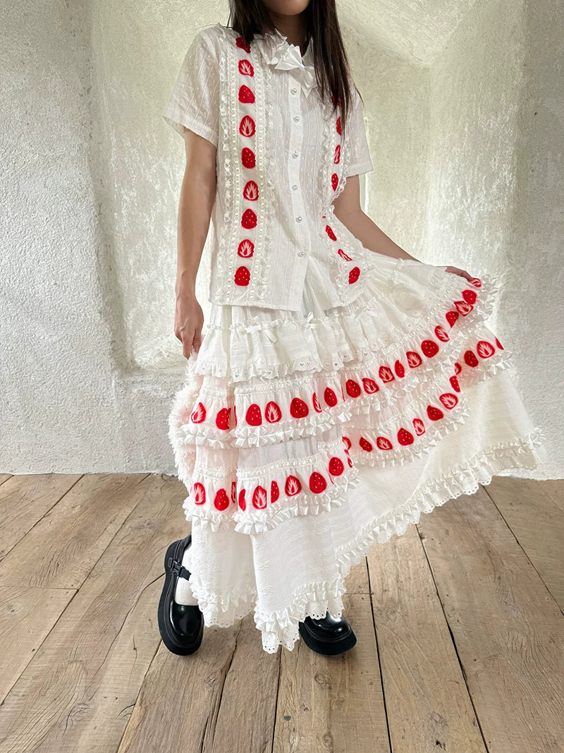 Strawberry Scent Printed Plaid Short Sleeve Blouse