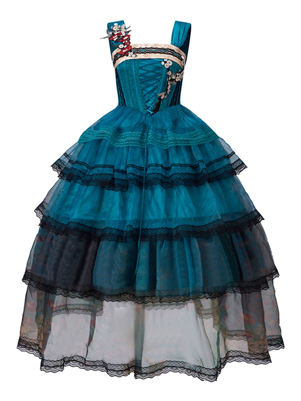 Misty New Dawn Peacock Blue Classic Lolita Long JSK Tea Party Set