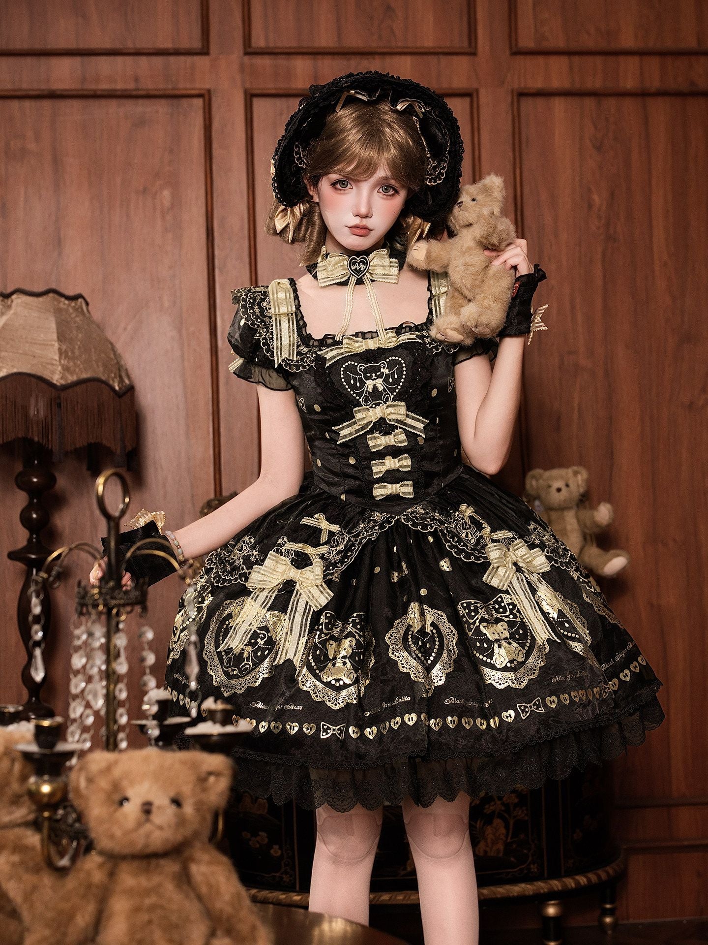 Black Sugar Bear Lolita Black & Gold Dress