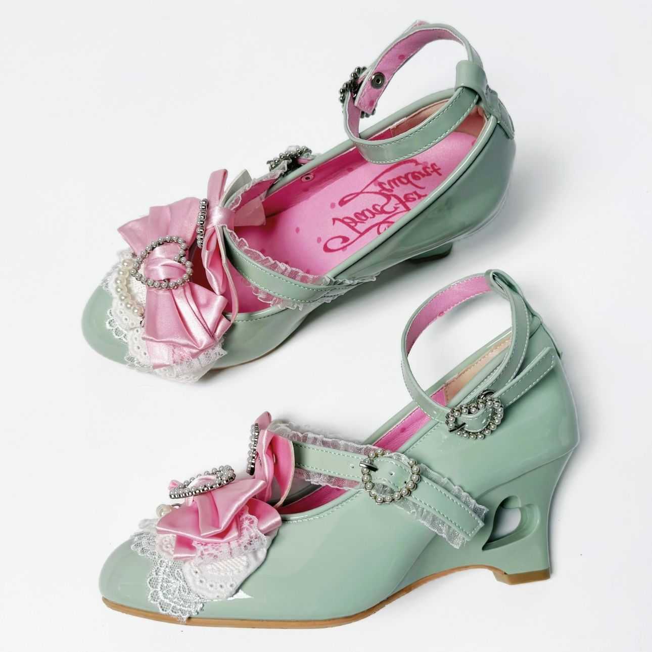 Lolita Sweet Bow Pearl Wedge Heels LE5027