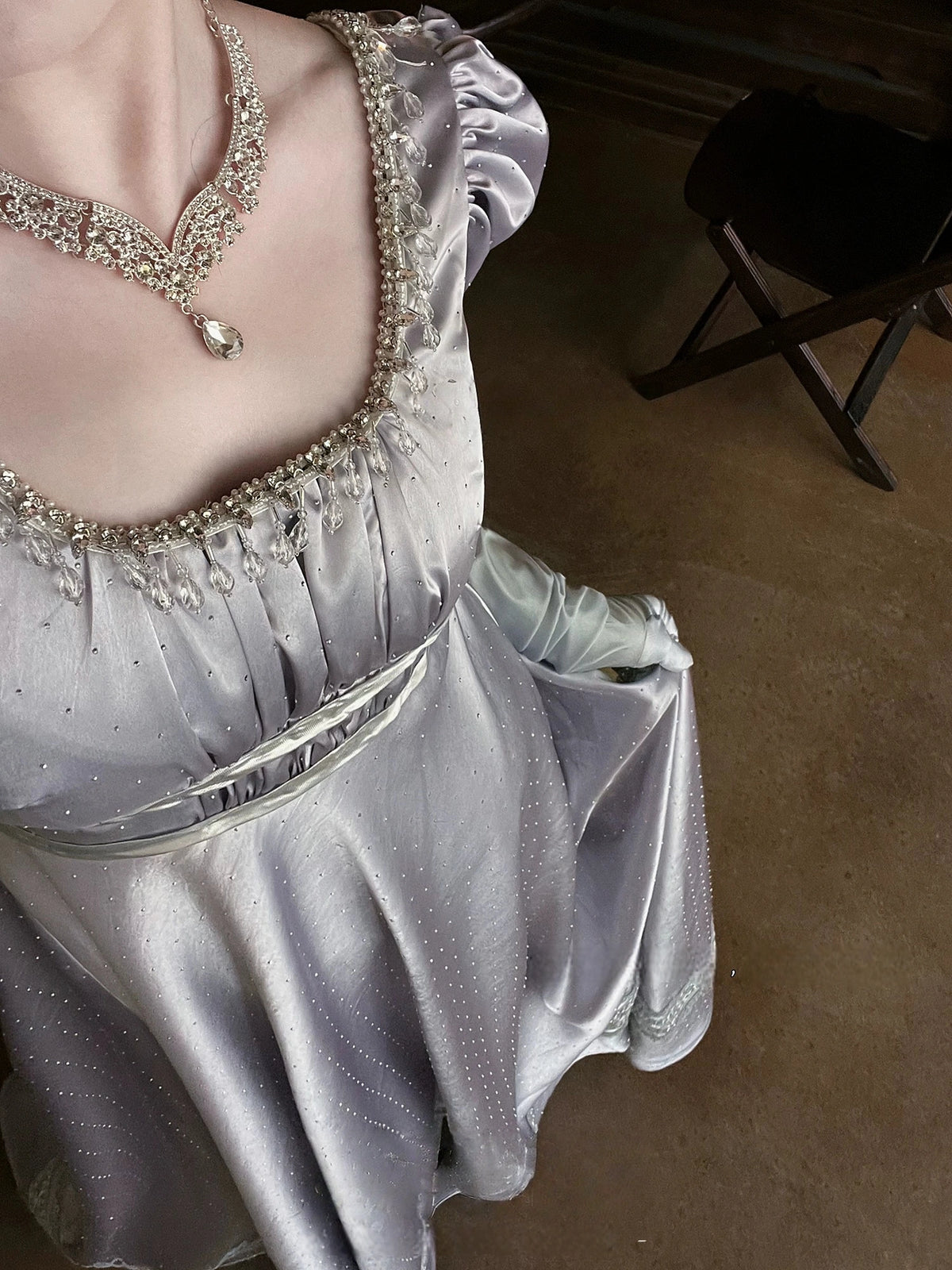 War and Peace Hepburn‑Style Palace Satin Empire Waist Lolita Dress