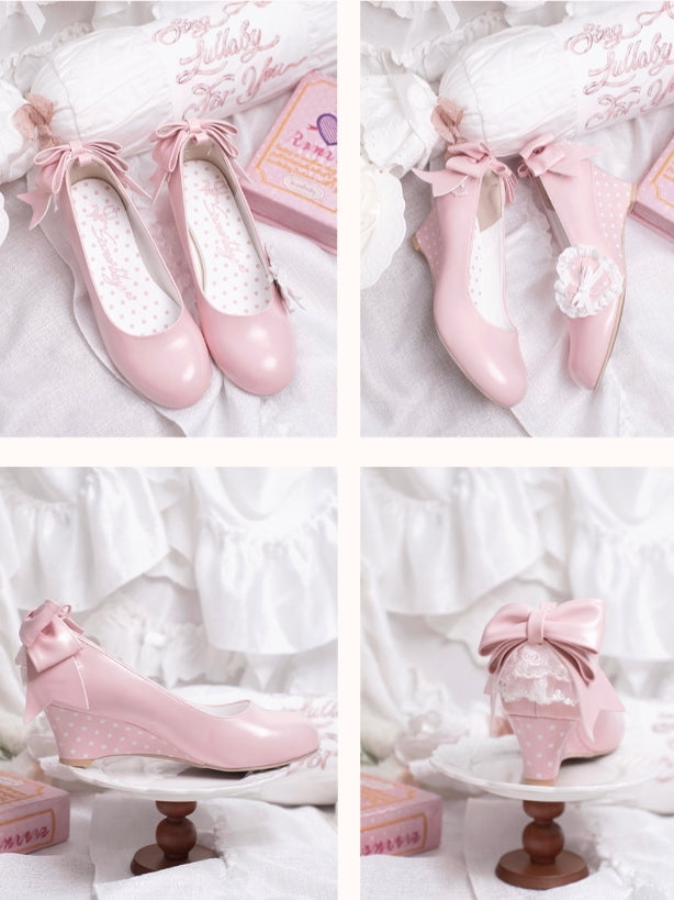 Little Snack Vintage‑Style Polka‑Dot Sweet Lolita Wedge‑Heel Shoes