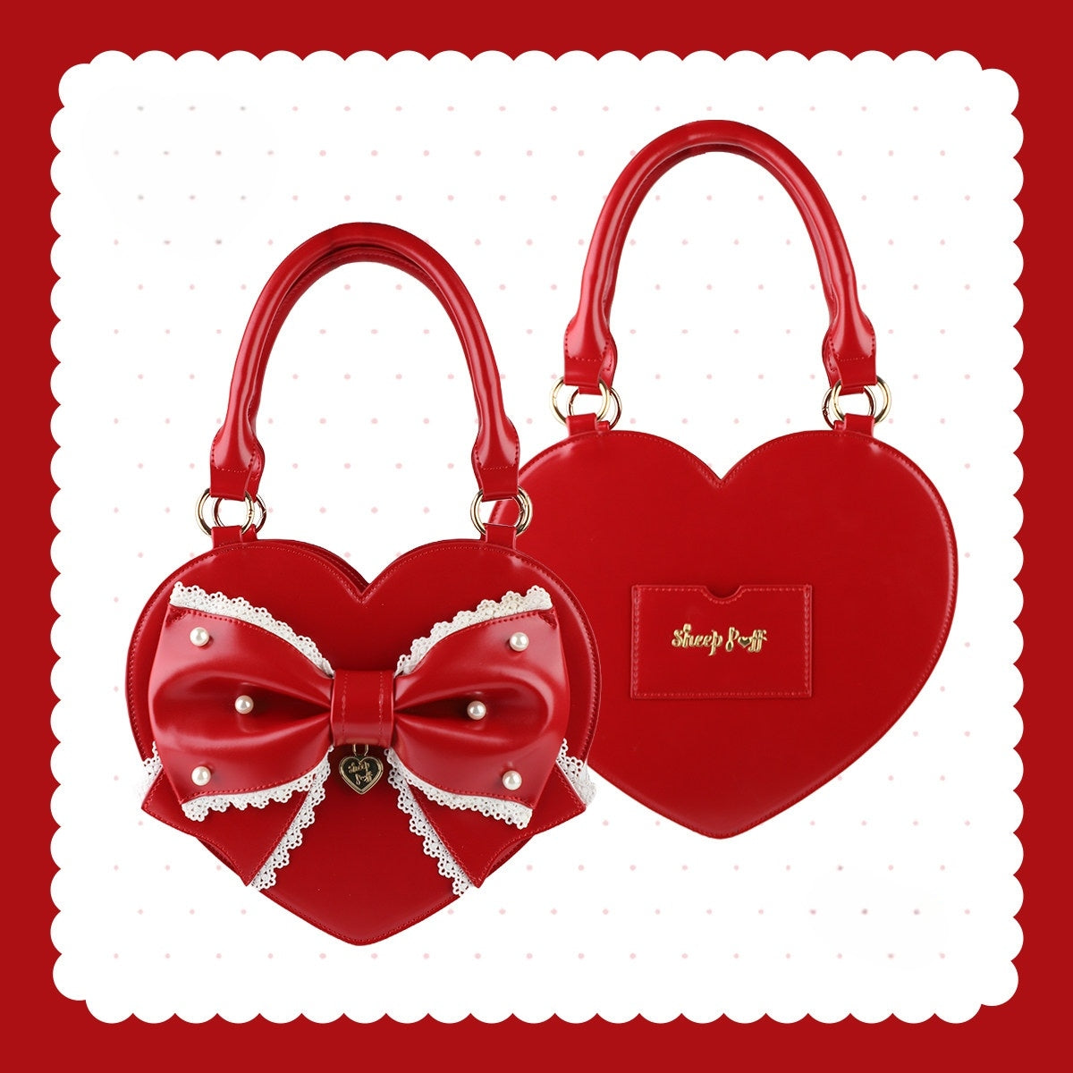 Vintage Sweetheart Lolita Lace Trim Heart Handbag