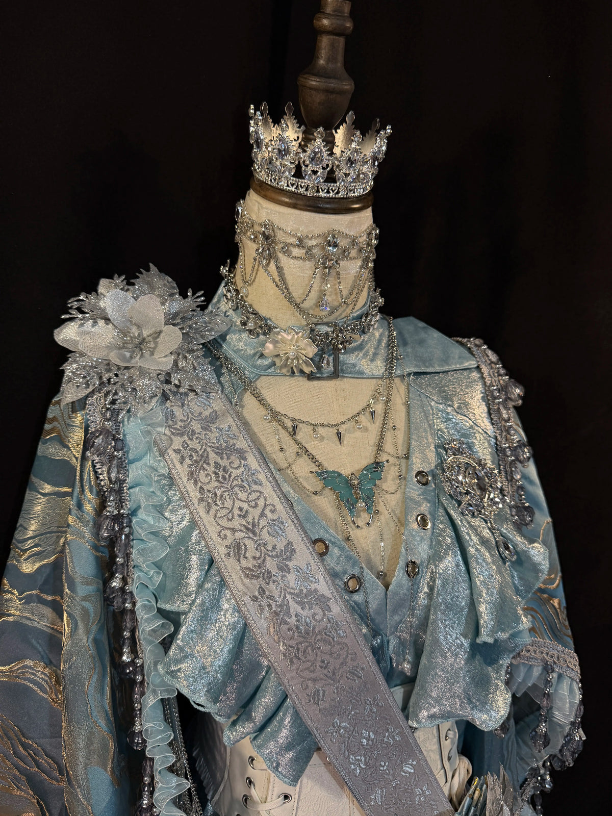 Frosted Aquamarine Dark Gothic Prince Lolita Shawl and Shirt Set
