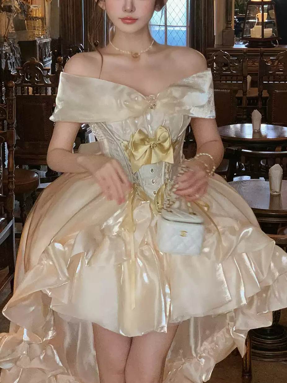 Lolita Elegant Golden Satin Princess Dress LC1011