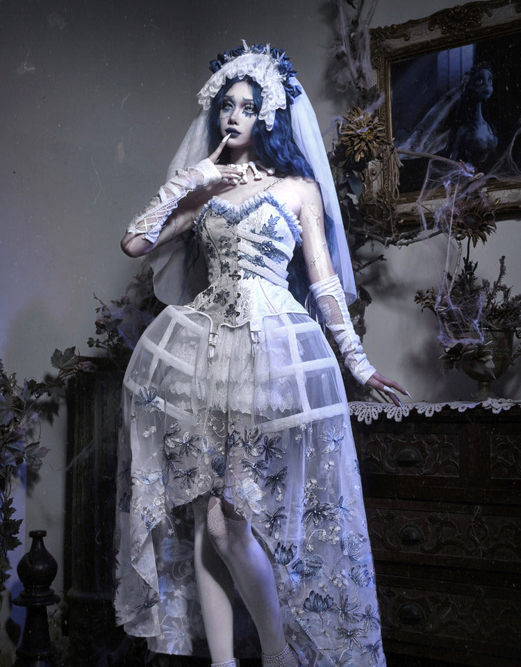 Lolita Gothic Zombie Bride Embroidered Dress LG1003