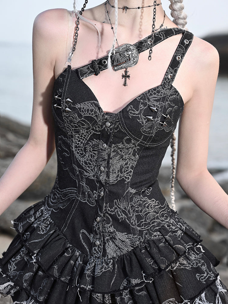 Lolita Punk Y2K Dragon Print Dress LG1022