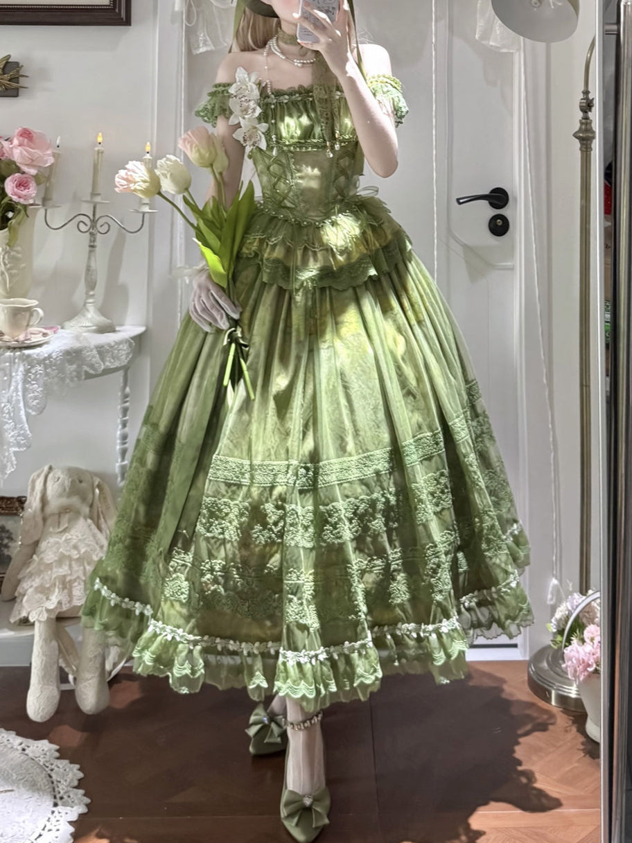Lolita Green Classic Lolita Embroidered Lace Dress LC1001