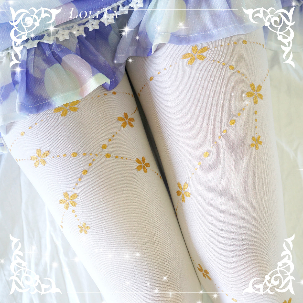 Lolita Gothic Gold Foil Print Tights LE9016