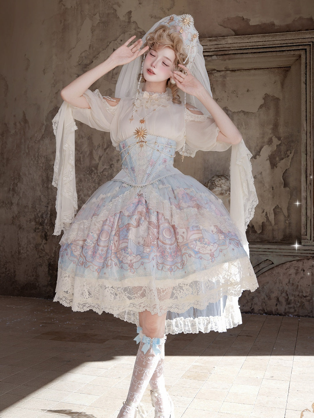 Moon‑Veil Zodiac Elegant Retro Ancient‑Greek Lolita JSK Dress