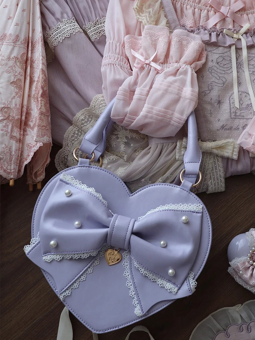 Vintage Sweetheart Lolita Lace Trim Heart Handbag