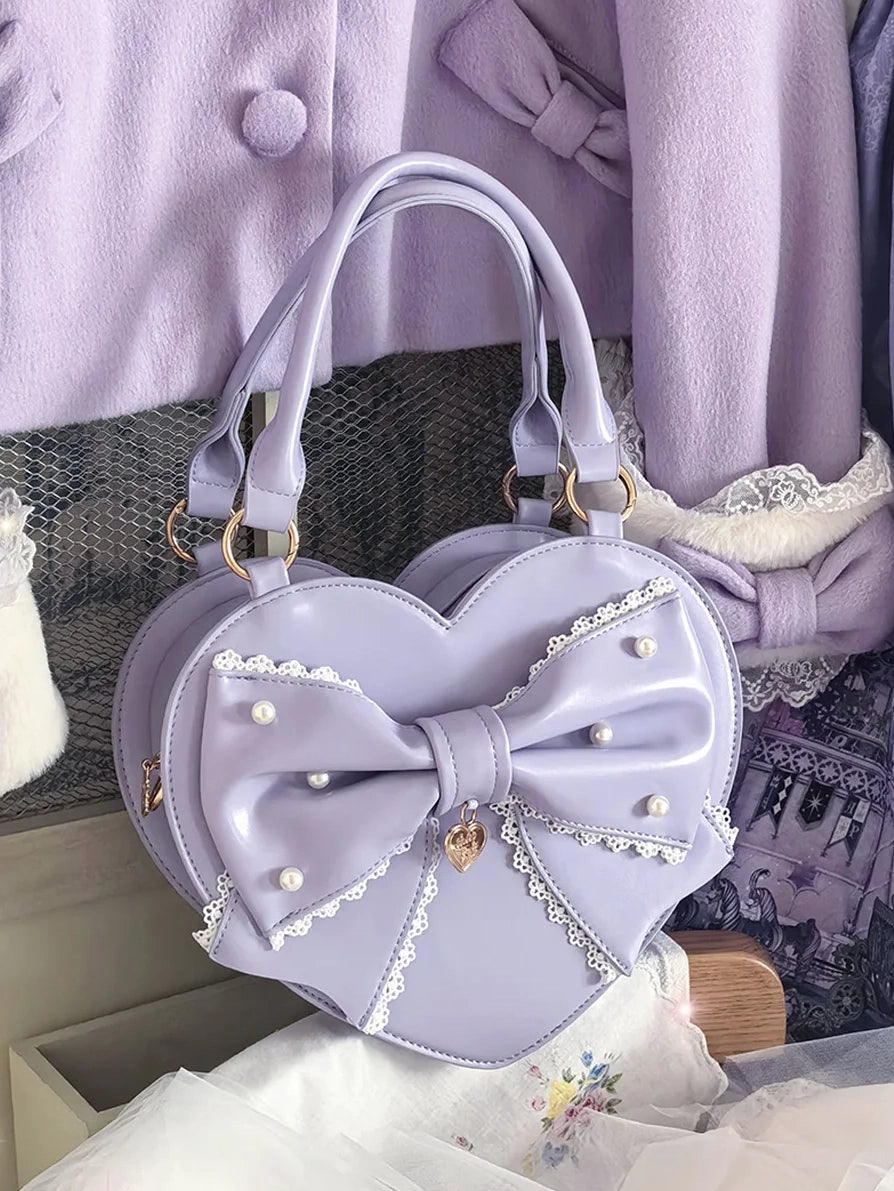 Vintage Sweetheart Lolita Lace Trim Heart Handbag