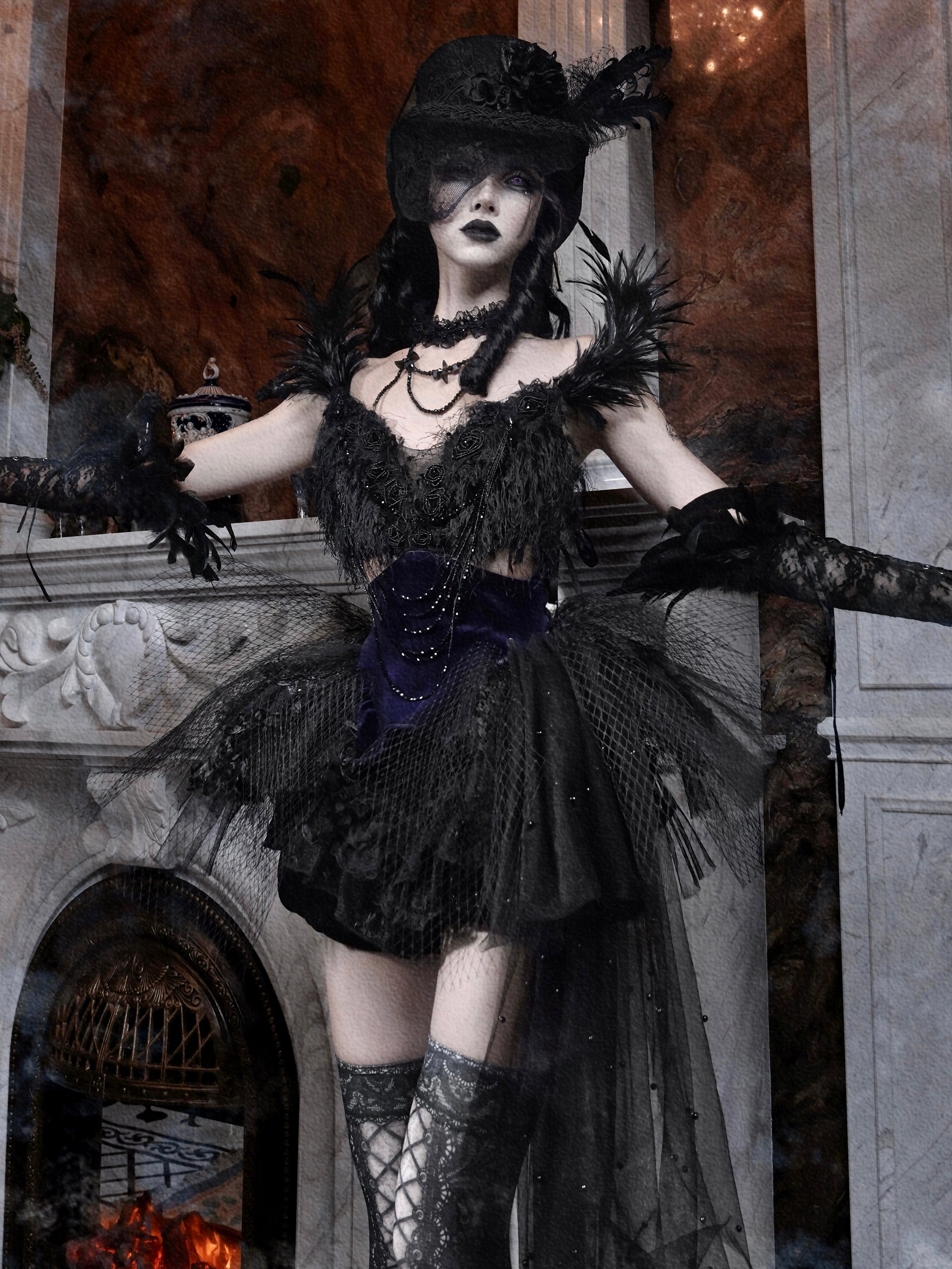 Lolita Gothic Style Feather Outfit Set
