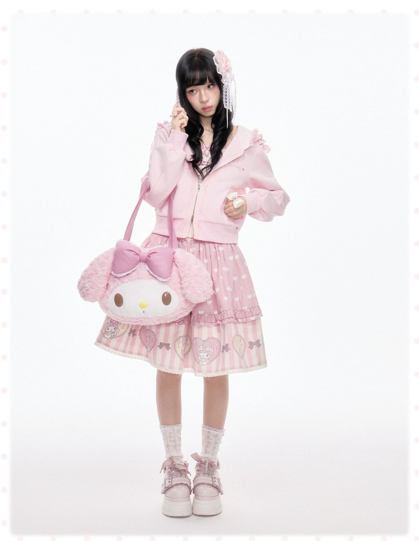 My Melody Pink Ruffle Hood Zip Up Sweatshirt Jacket