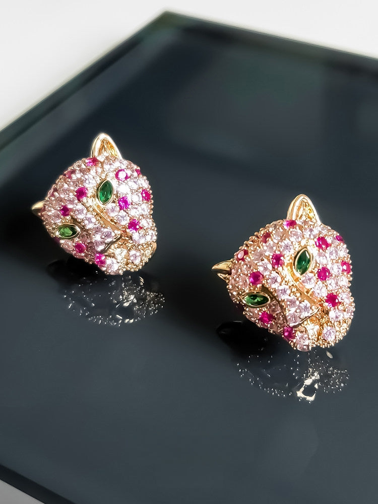 Leopard Head Lolita Crystal Gem Earrings