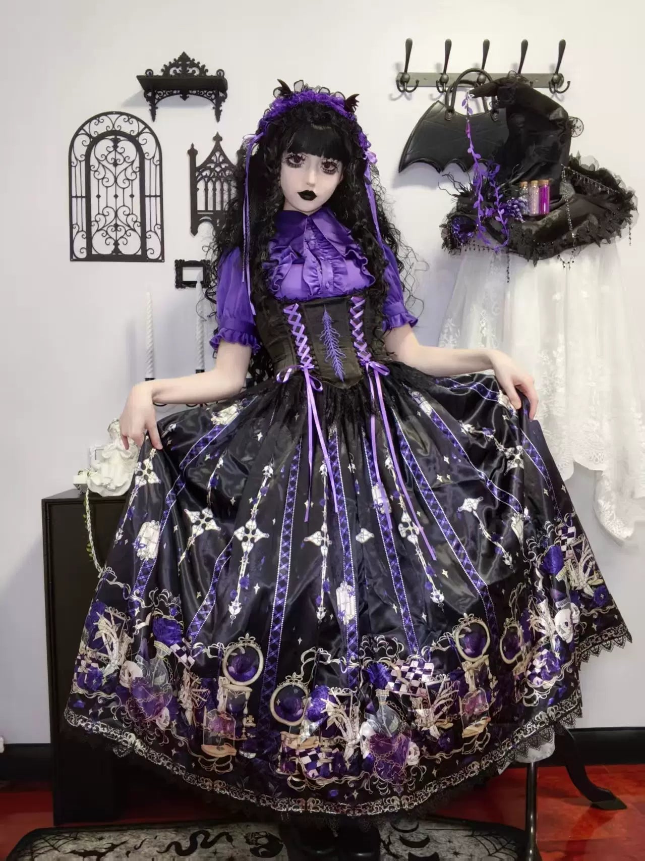 Blood Laboratory Purple Skull Potion Print Gothic Lolita Long JSK