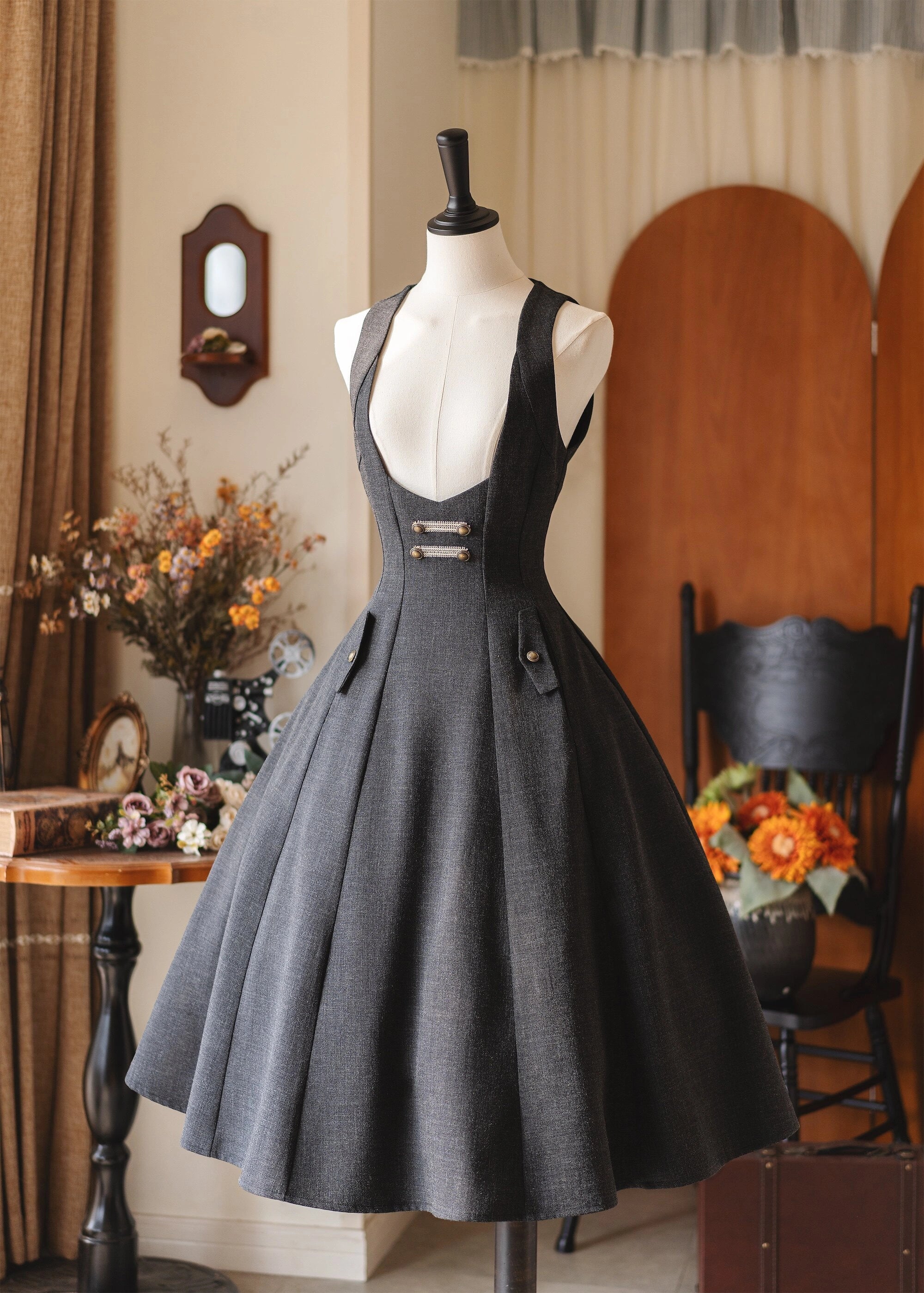 Forest Corridor 10-Panel Bustier Waist-Cinching Lolita Pinafore Dress